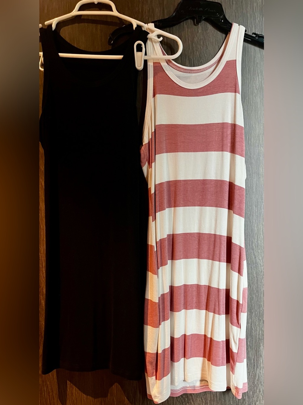 Samefar Size S Set of 2 Striped Pink and White and Black Cotton Mini Dresses